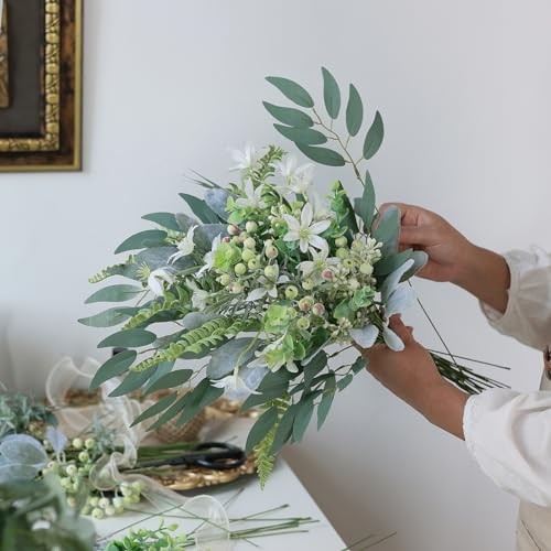 70 Pcs Artificial Greenery Stems Box Set,with 8 Kinds of Sage Green & White gallery