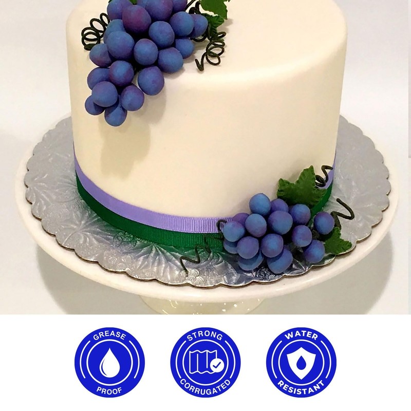 14 inch Silver Round Scalloped Edge Coated Cakeboard,Waxed Greaseproof, Dispo... gallery