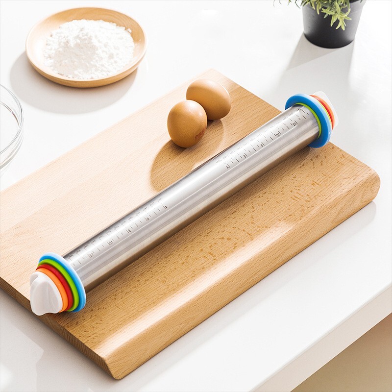 Household Stainless Steel Rolling Pin 17" Kitchen Baking Tool Graduated Scale gallery