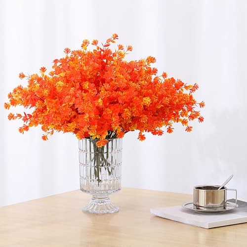 8 Bundles Fall Artificial Flowers Outdoor Fake Flower Plastic UV Orange gallery