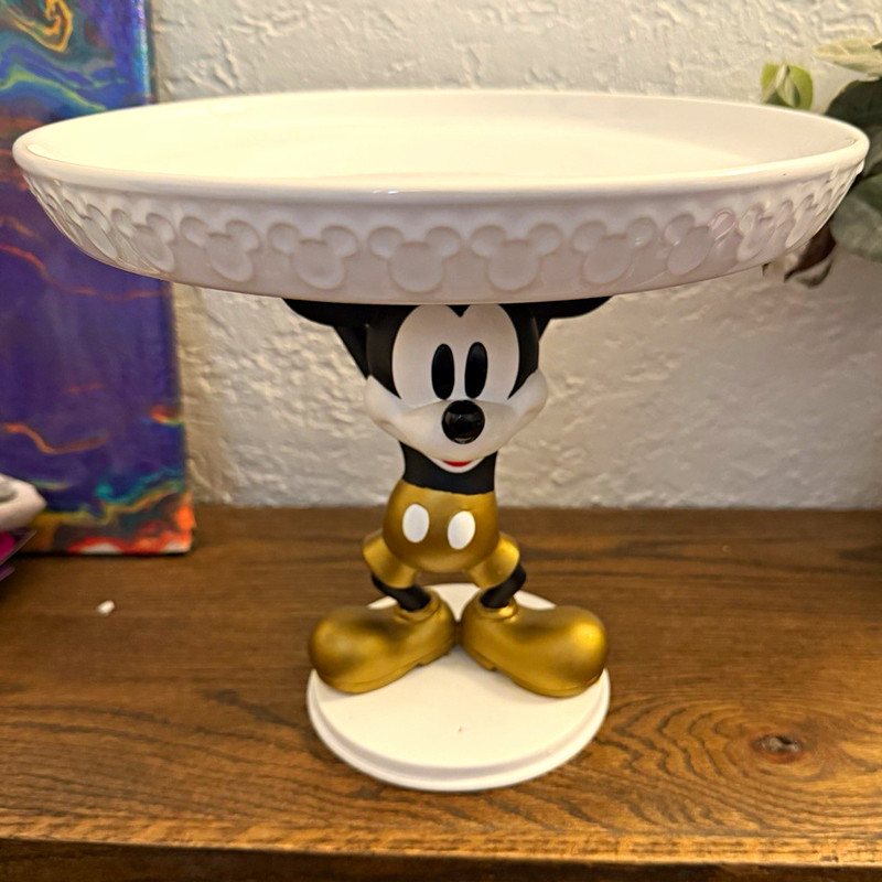 Disney Mickey Mouse Resin Round Pedestal Cake Stand 1-Tier White/Black/Gold