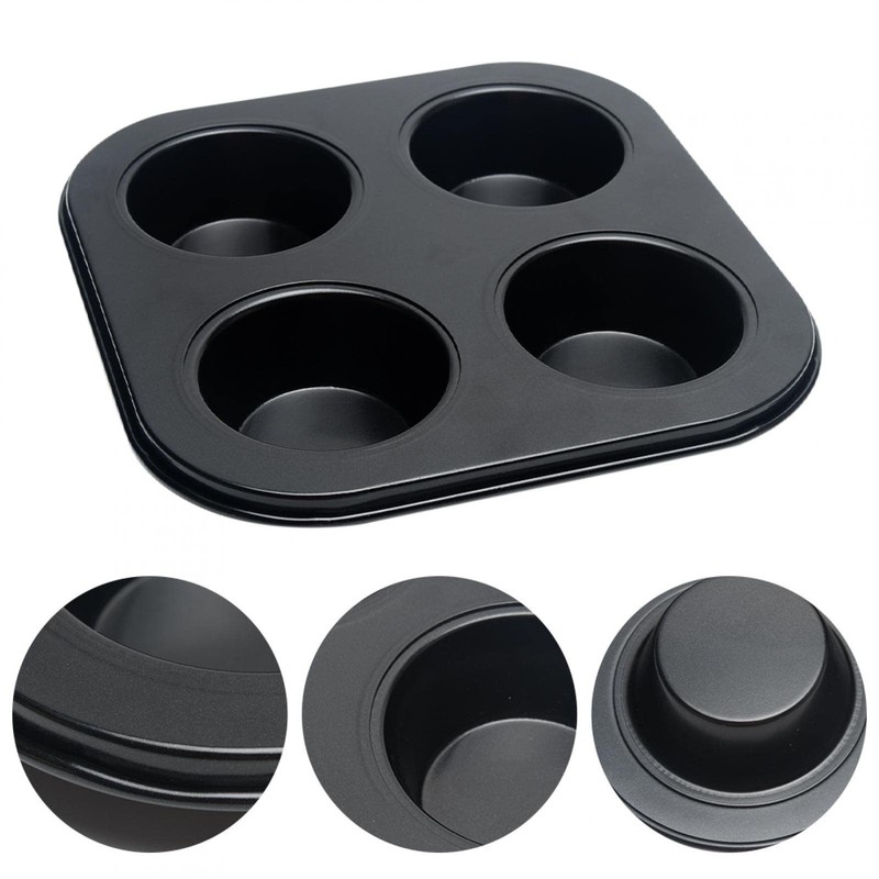 4 Cup Muffin Pan Mold – Non-Stick Cupcake 7.68 x 8.66 x 1.18 inches, Black