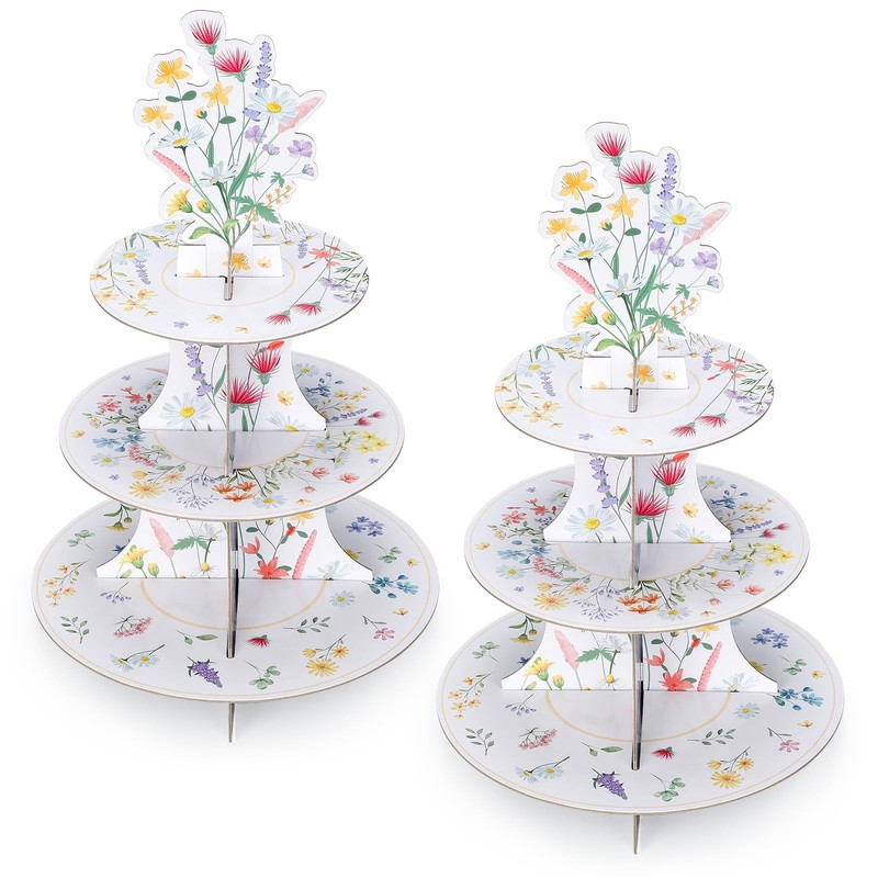 Wildflowers Cupcake Stand Party Decorations 3 Tier Floral Cardboard Cupcake T...