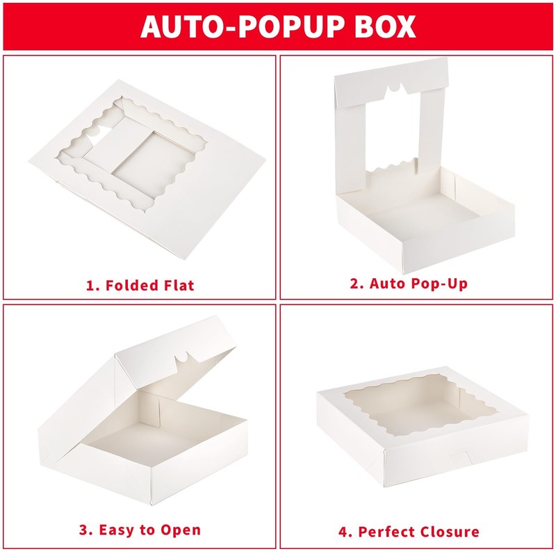 20 PCS Pie Bakery Boxes With Window AutoPopup Cookie Treat 10x10x2.5 Inch gallery