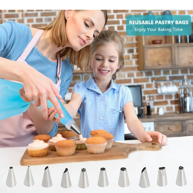 Piping Bags and Tips Set Reusable Cake Decorating Supplies with 2 Reusable Bags gallery