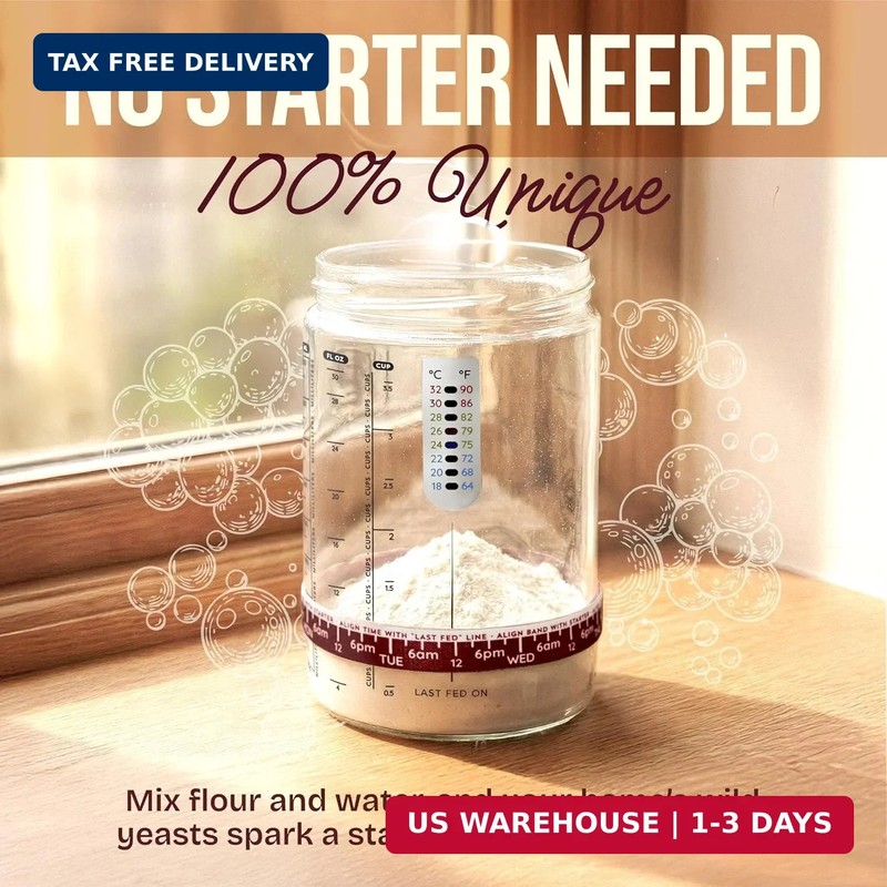Superbaking Sourdough Starter Jar, Beginner Sourdough Starter Kit, 34oz Wide Mou gallery