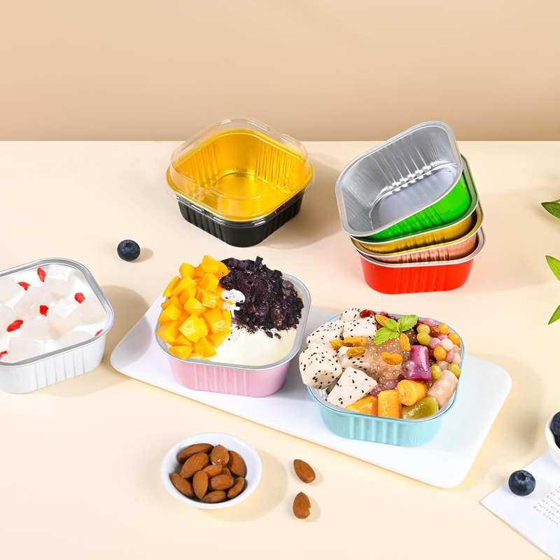40 Pack Mini Cake Pans with Lids, 5Oz Square Aluminum Foil Brownie Baking Cups, gallery