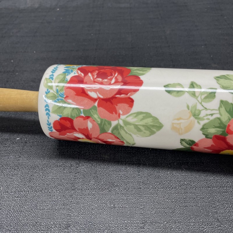 Pioneer Woman Floral Ceramic Rolling Pin Wood Handles Retired 2812DMT Sweet Rose gallery