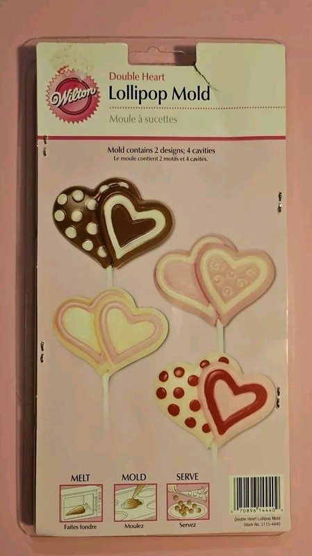 Wilton Double Heart Lollipop Mold 2 Designs 4 Cavities New Valentine’s Day