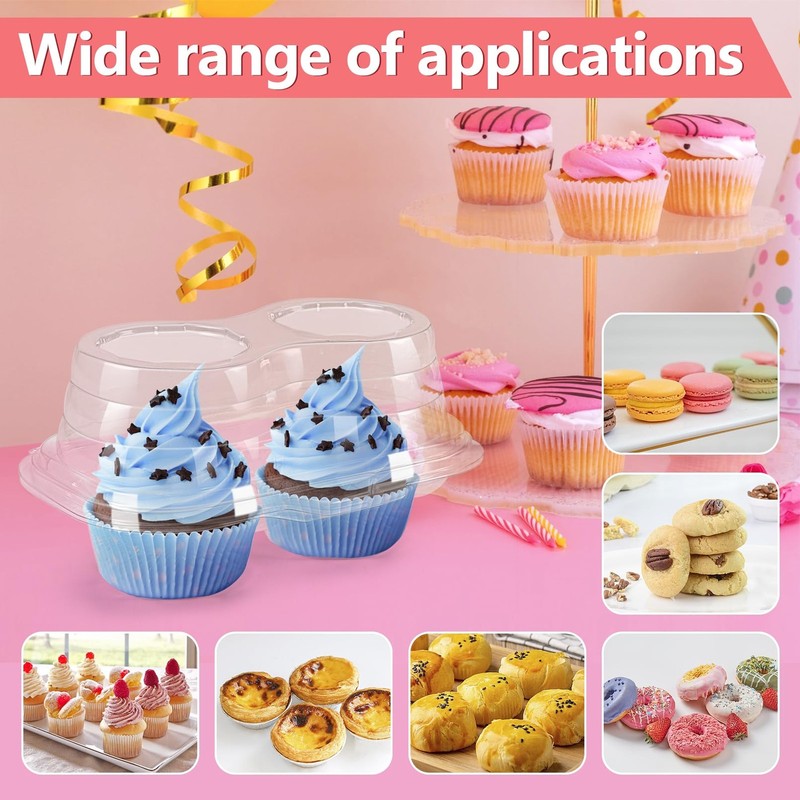 60 Pcs 2 Cavity Cupcake Boxes,Clear Plastic Cupcake Containers,2-Compartment ... gallery