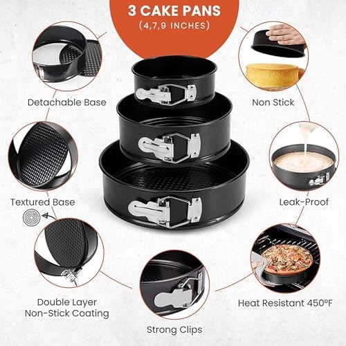 Springform Cake Pan Set with Cake Decorating Kit, Non-stick Leakproof Round gallery