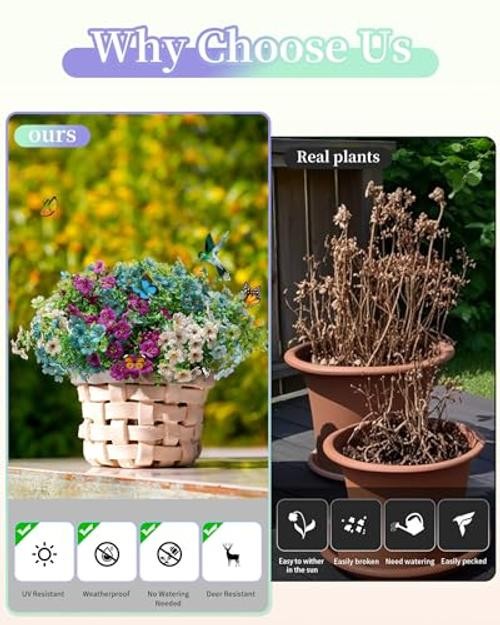Artificial Flowers for Outdoor Mixed Color2(green,teal,purple,blue,champagne) gallery