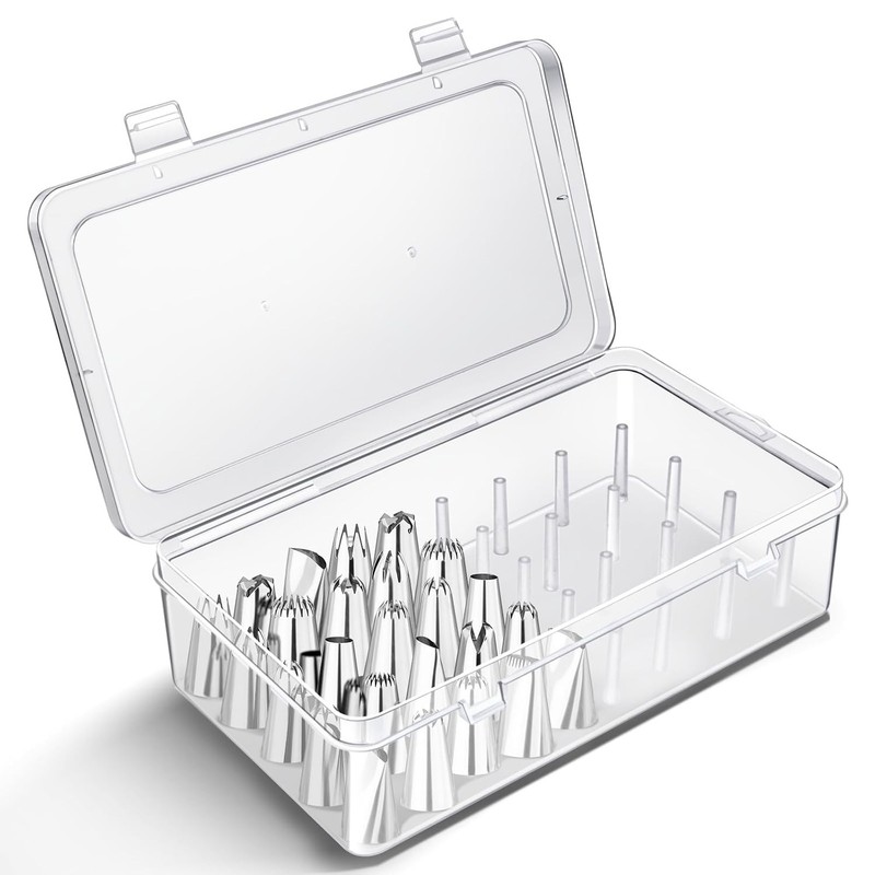Piping Tips Storage Box W/ Fixed Pins 42 Pegs Piping Tip Set Organizer Case Cake