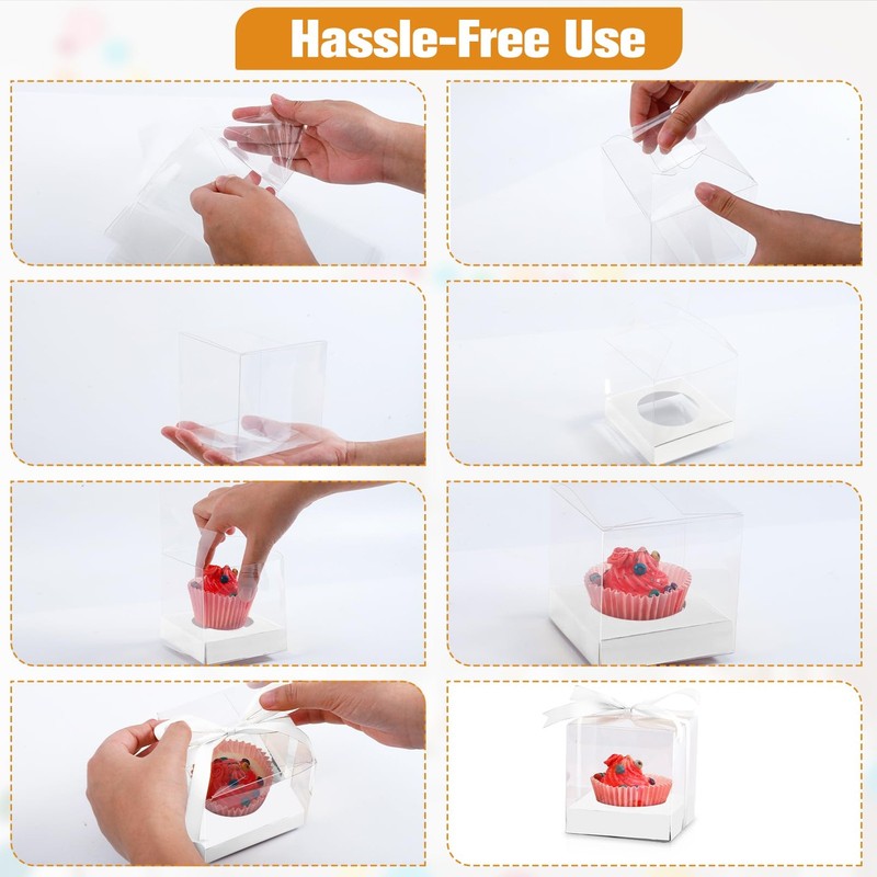 Enjamyo 50 Pcs Clear Plastic Cupcake Boxes, 3.5 Inch Single Cupcake Container... gallery