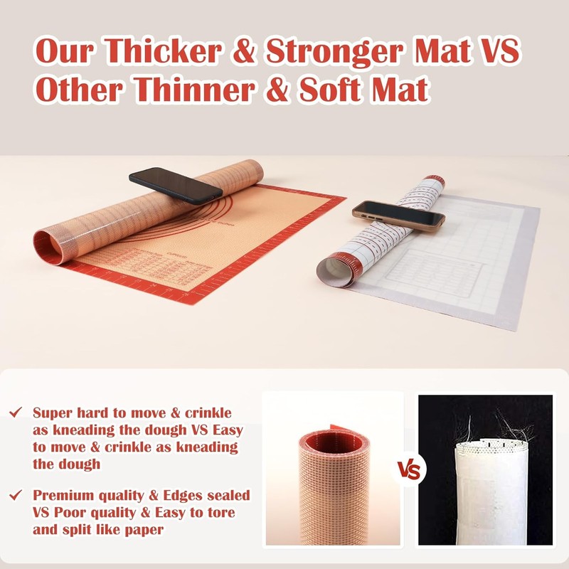 Extra Thick Silicone Pastry Mat Large for NonStick 24L x 16W, Red gallery