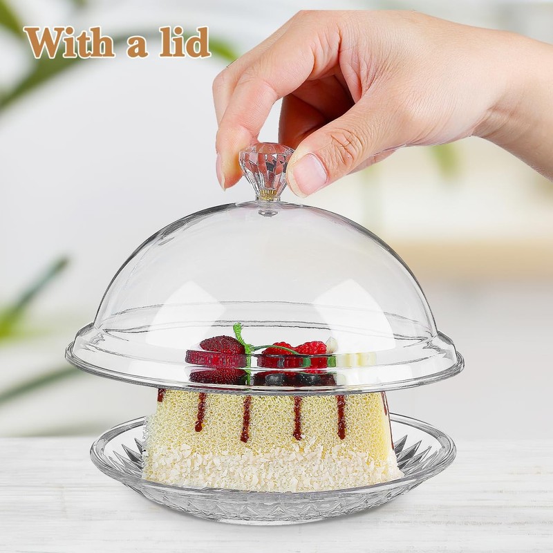 Smooth Cake Serving Tray with Cover 6.29 Inch Round Acrylic Dome Cake Plate f... gallery