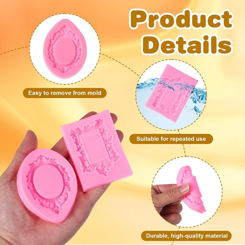 4 Pcs Frame Chocolate Mold Small Silicone Molds Baroque Style Picture Frames Fon gallery