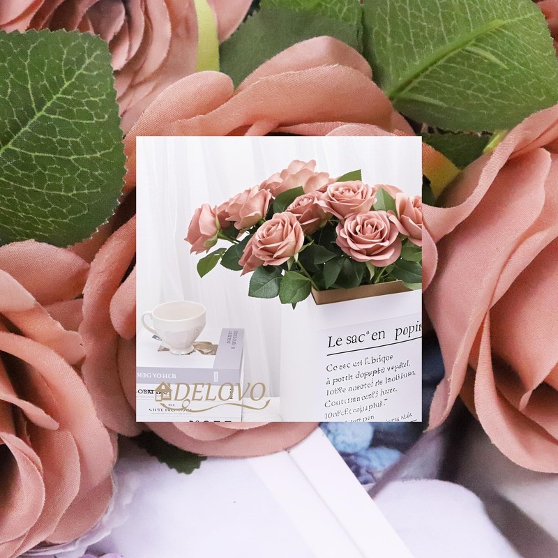 Delovo 52Pcs Dusty Rose Roses Artificial Flowers Fake Flowers Silk Roses Stems gallery
