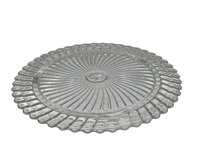Vintage Pressed Clear Glass Serving Platter Cake Plate 11" Ribbed Sunburst gallery