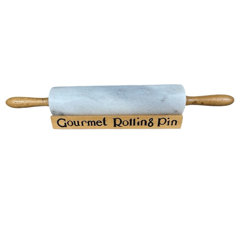 Marble Gourmet Rolling PIN with Wood Cradle Stand Gray Kitchen Vintage Stone