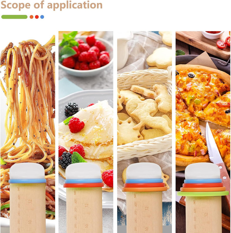 Wood Rolling Pin With 4 Adjustable Thickness Rings, Non-stick Dough Roller For B gallery