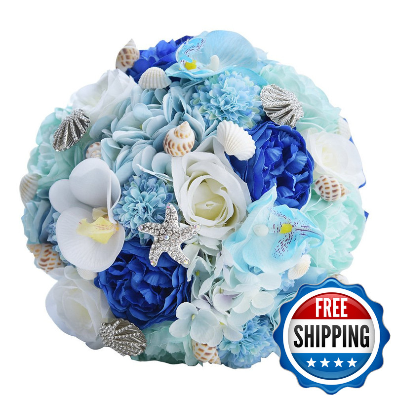 Abbie Home Beach Wedding Bridal Bouquet Blue White Rose Peony Tossing Flower
