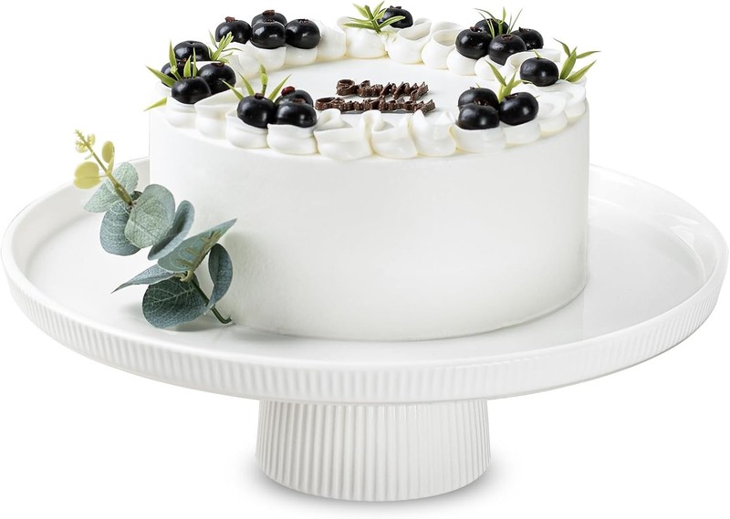 13 Inch Ceramic Cake Stand W/ Pedestal White Round Cake Plate Dessert Table
