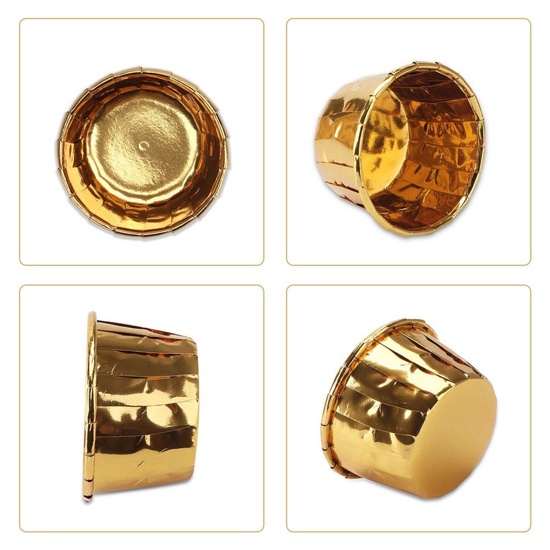 Cupcake Ramekins And Liners, 50 Gold Foil Baking Cups, Disposable Muffin Pans gallery