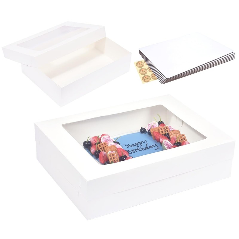 JJO 19x14x5 Inch 6 Pack Cake Boxes with Thick Cake Boards,White Large Rectangle
