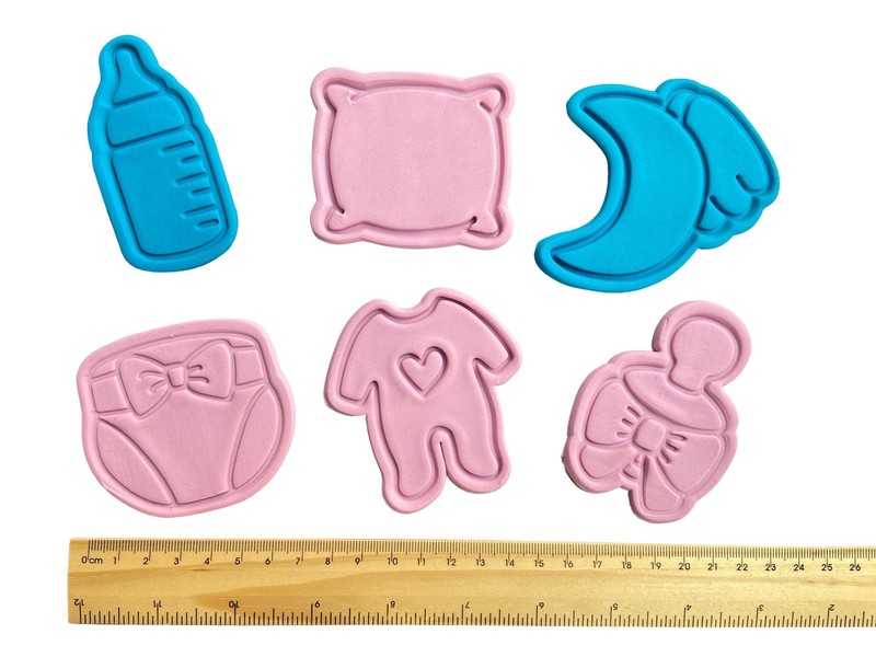 Baby Shower Cookie Cutters - Milk Bottle, Pillow, Moon with wing, Nappy with bo gallery