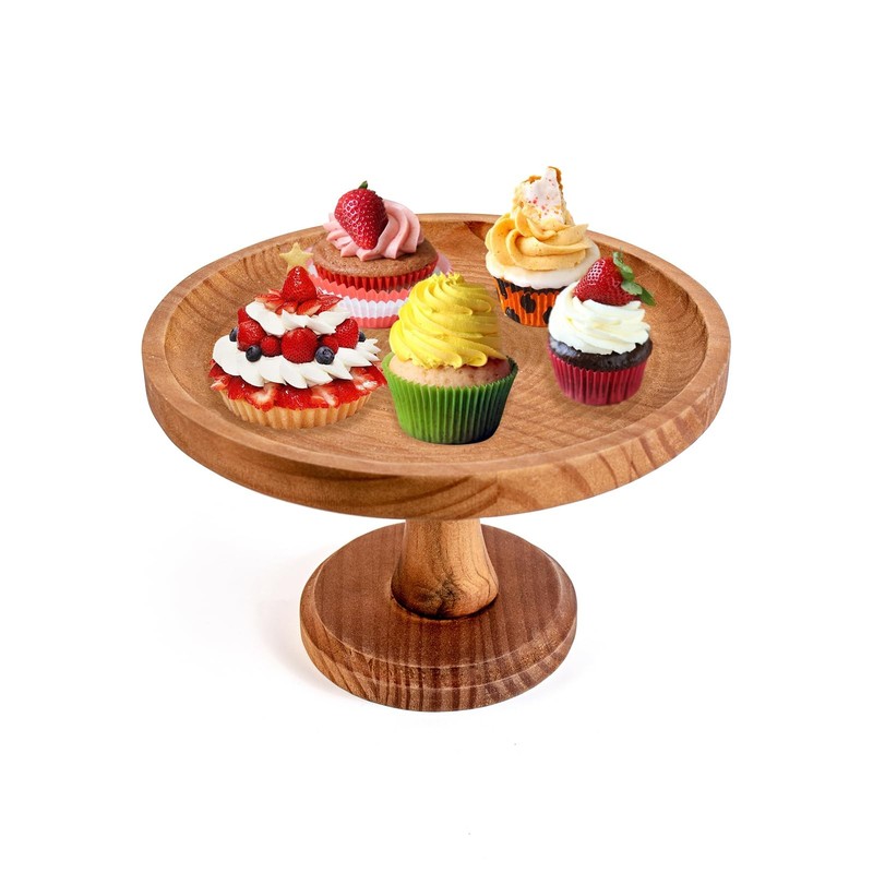 Rustic Round Wood Cake Stands, Brown Cupcake Pedestal Stand 9 Inch Dessert Di... gallery