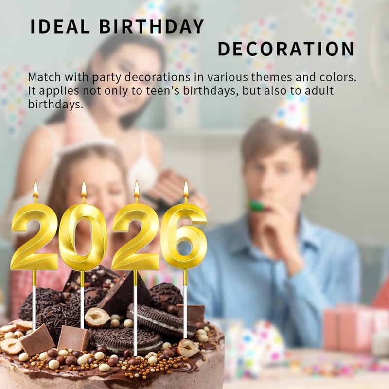 Graduation Candle 2026, 4 Pcs 3D Visual 2026 Gold Number Candles for Graduation gallery