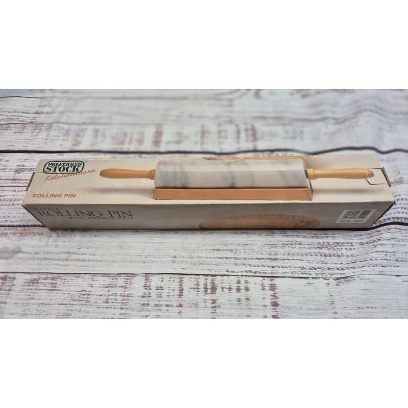 Preferred Stock Marble Rolling Pin with Wooden Rack Gray White 1002TP New