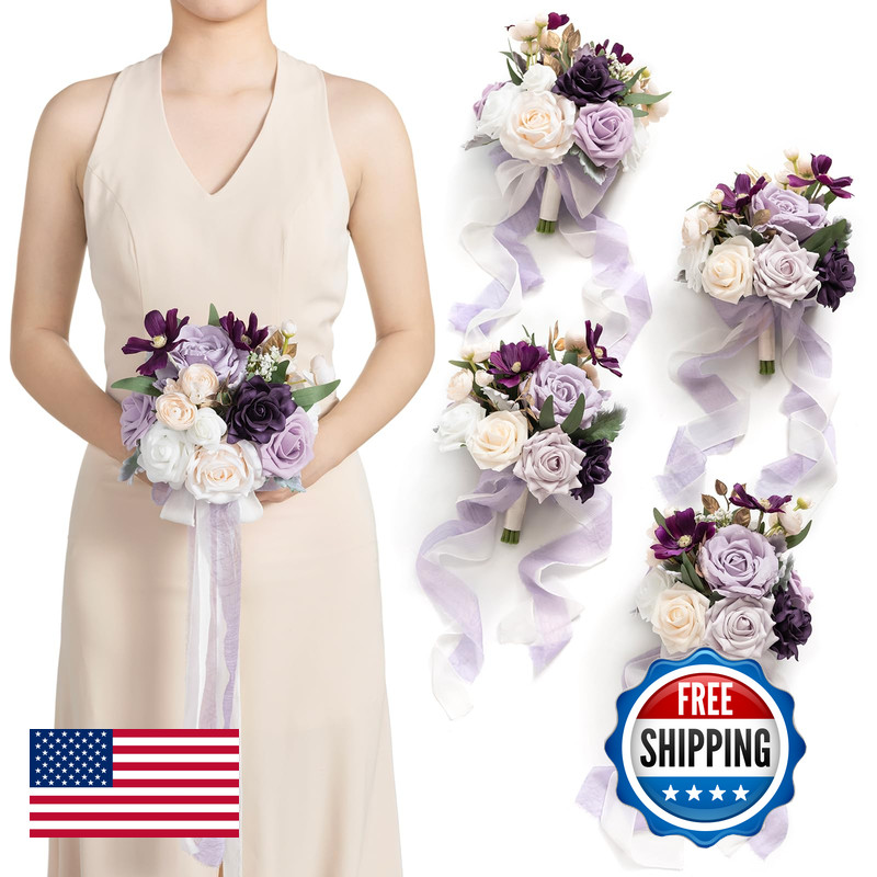 Ling’S Moment Lings Moment Artificial Bridesmaid Bouquets Set Of 4 Purple
