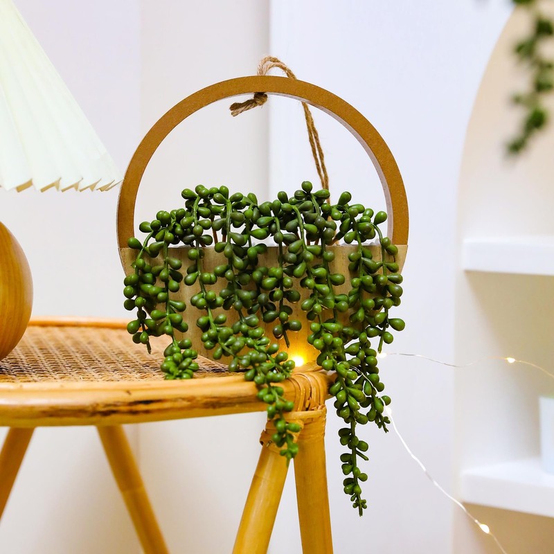 Floweroyal 2pcs 12.2" Artificial Succulent String of Pearl Hanging Plants Fake gallery
