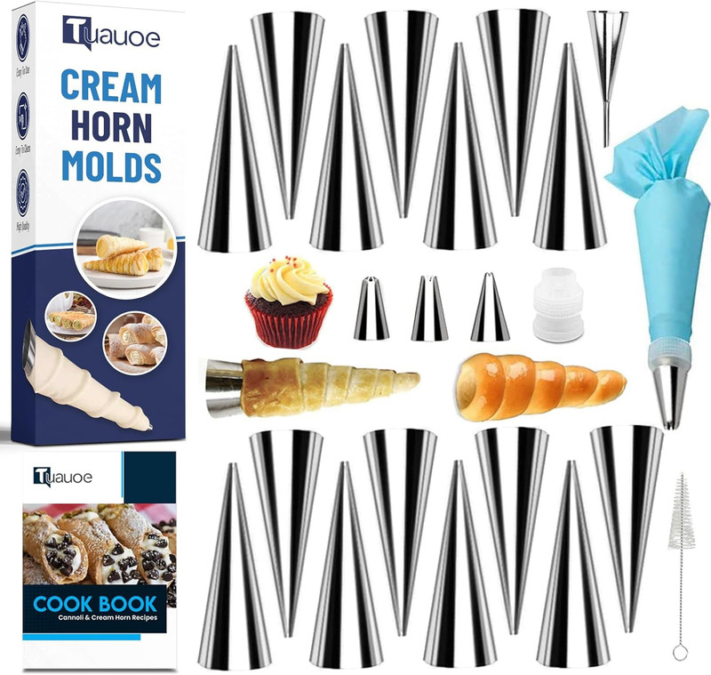 Cream Horn Molds for Baking, 23Pcs Horn Forms Set, Non-Stick Stainless Steel 15P gallery