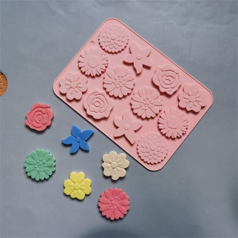 12-Hole Flower-Shaped Silicone Mold Chocolate Cookie Moulds Kitchen Baking Tools gallery