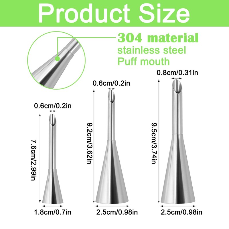 3 Pcs Puff Cream Filling Piping Tips Kit Stainless Steel Long Icing Piping No gallery