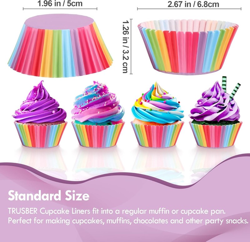 100 Rainbow Cupcake Liners Nonstick Muffin Baking Cups for Party & Wedding gallery