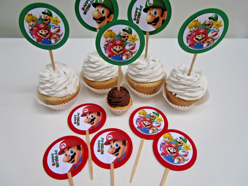 Super Mario Cupcake Toppers,Tags, Super Mario Party, birthday party, SET OF 12 gallery