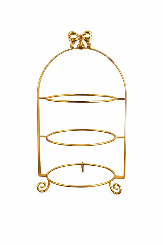 Gold 3 Tier Plate Stand | Bow Arched Display Stand | Handcrafted Metal |