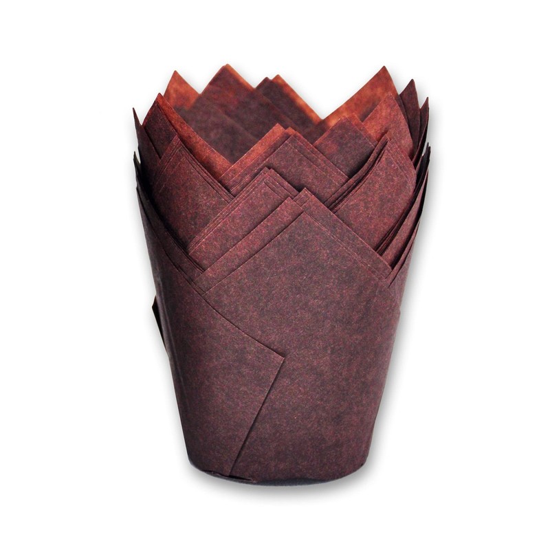 130 PCS Large Brown Tulip Baking Cups Muffin Greaseproof 21/4×4 Inch