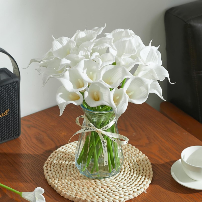 Heleze 30 Pcs Artificial Calla Lily Flowers Bouquet Faux Branches For Vase Fake gallery