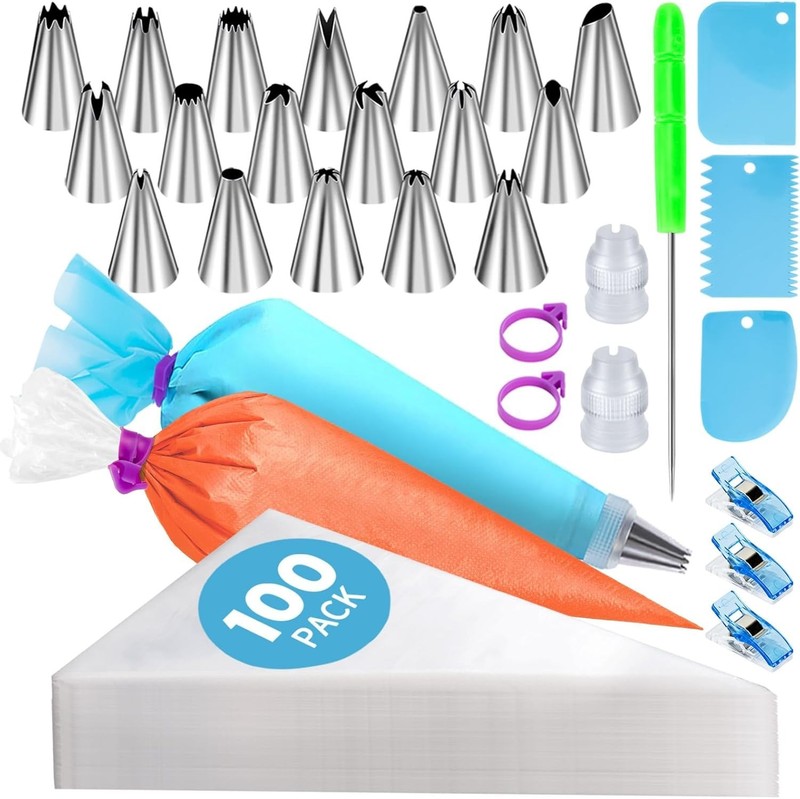 Durable 130 Pcs Baking Kit: Anti-Slip Piping Bags & Essential Decorating Tools gallery