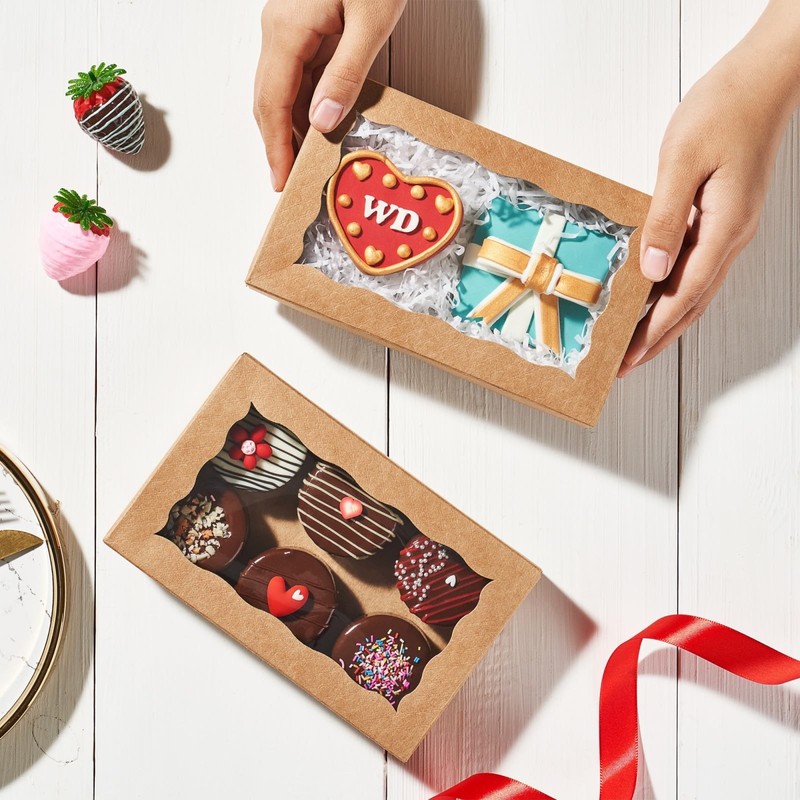 20pcs 7x4.33x1.5 Inch Borwn Cookies Boxes with Window Bakery Boxes Macaron Bo... gallery