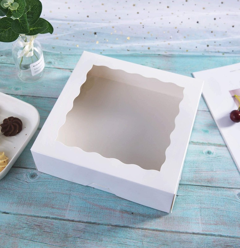 12 Pack 10x10x2.5 White Natural Bakery Pie Boxes, PVC Window, Cookie, Pastry gallery