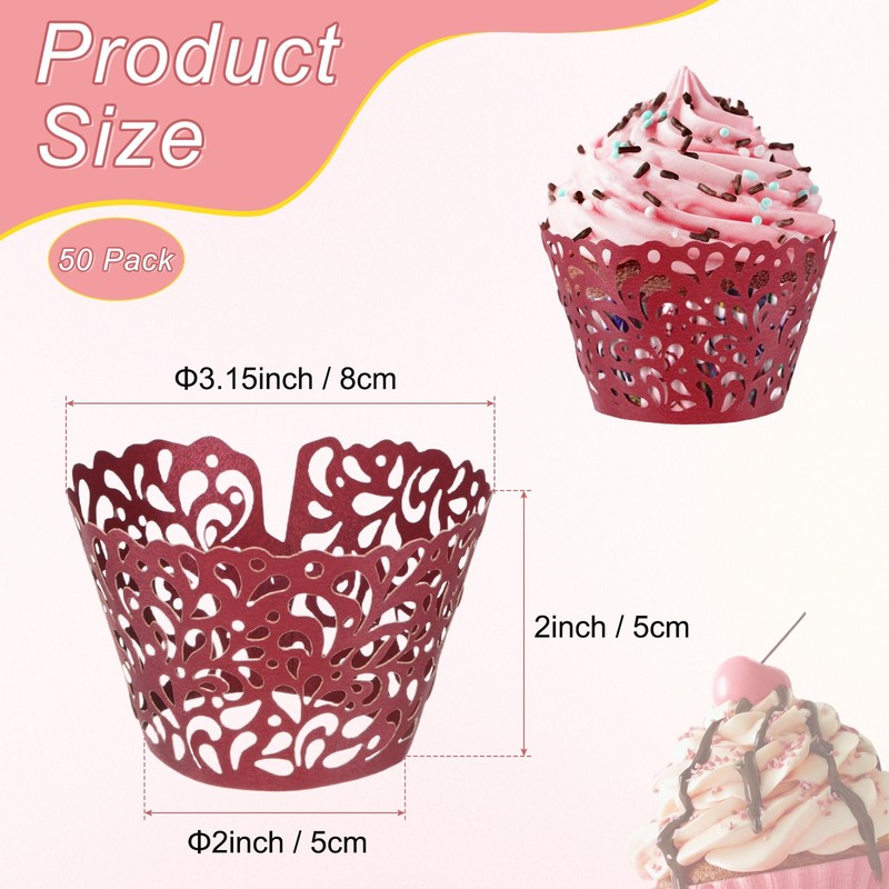 50-Pack Water Drop Cupcake Liners for Wedding Party Decoration[Dark Red] gallery