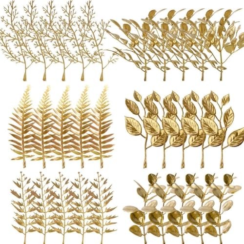 30Pcs Artificial Mini Golden Leaves 5inch Fake Gold Plants Foliage Stems gallery