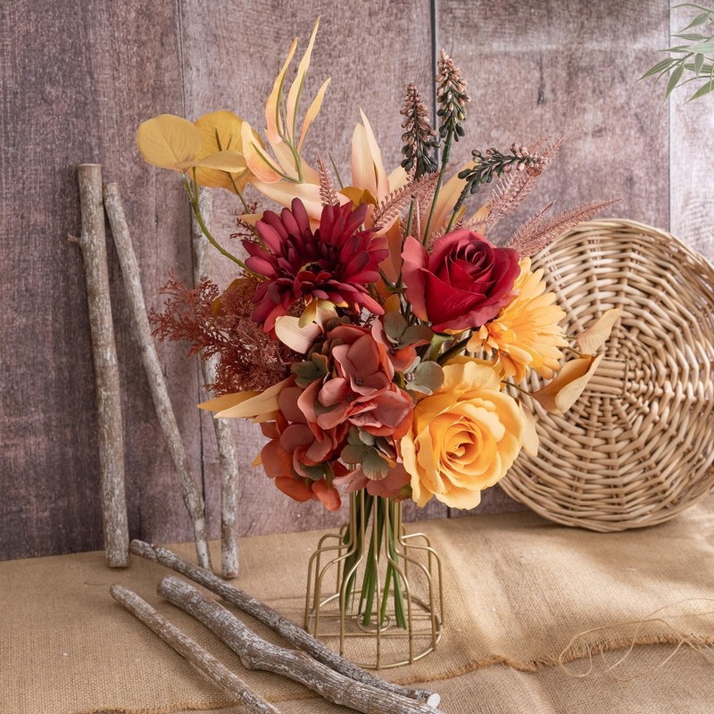 Peauley Fake Silk Flowers Bouquet Faux Centerpieces Roses Gerberas Hydrangea gallery
