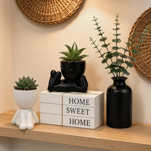 4PCS Farmhouse Home Decor Set, 3Pcs Faux Books + 2Pcs Fake Succulents Plants + gallery